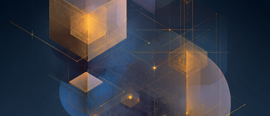 Create a 1024×1024 image. An abstract, geometric composition representing different investment structures — club deals, funds, and direct ownership — and how each fits distinct investor types. Use three interlocking or overlapping geometric forms (such as circles, hexagons, or transparent prisms) to symbolize the three approaches, connected by fine glowing lines suggesting capital flow and alignment. The design should evoke balance, choice, and strategic clarity. Use a sophisticated palette of deep blues, graphite, and gold illumination, with subtle transparency and light refraction to convey differentiation and connection. The composition should feel structured, modern, and analytical, expressing the idea of fit and framework — no text, no numbers, no people, just a conceptual visualization of comparative investment structures.